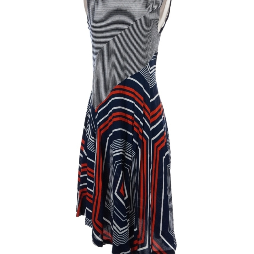 Maeve Asymmetrical Dress in Navy, Red, and White